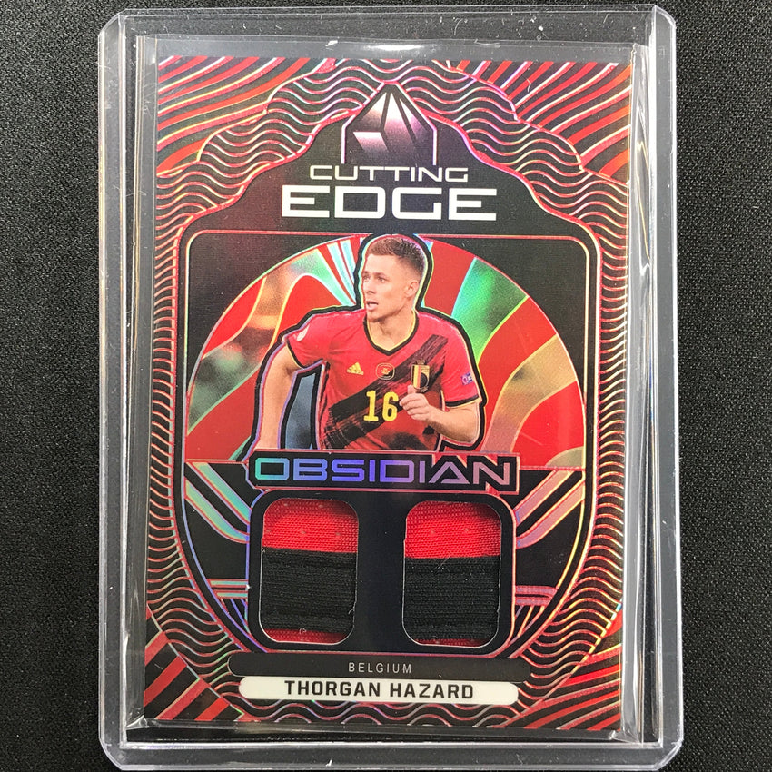 2021-22 Obsidian Thorgan Hazard Cutting Edge Dual Jersey Patch Electric Red 2/25