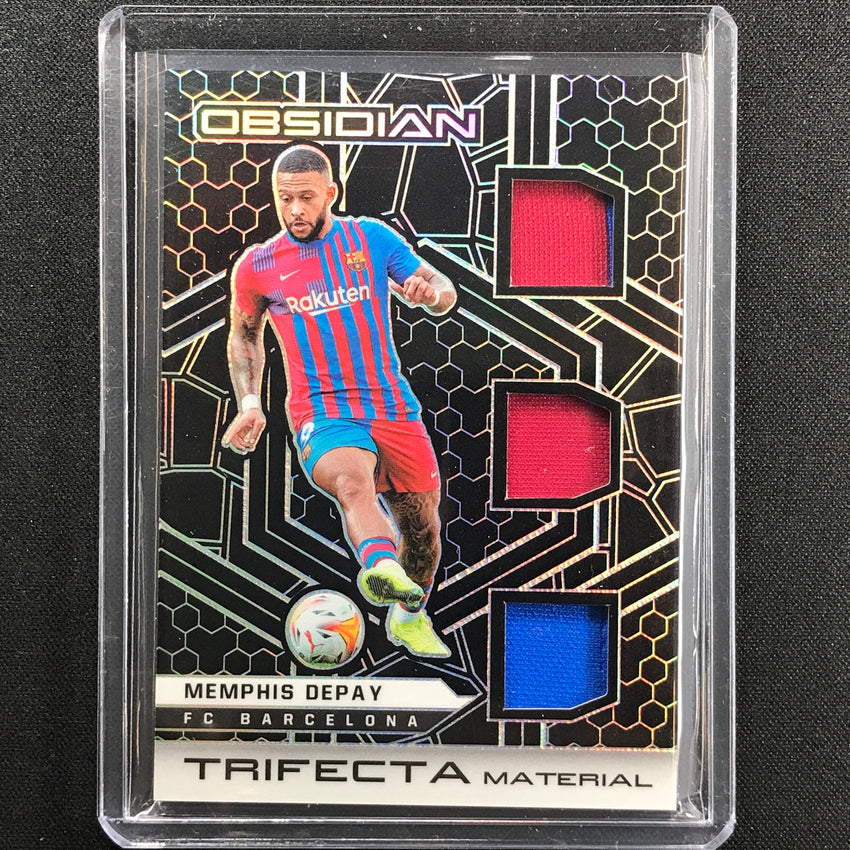 2021-22 Obsidian Memphis Depay Trifecta Material Triple Jersey Silver 64/149