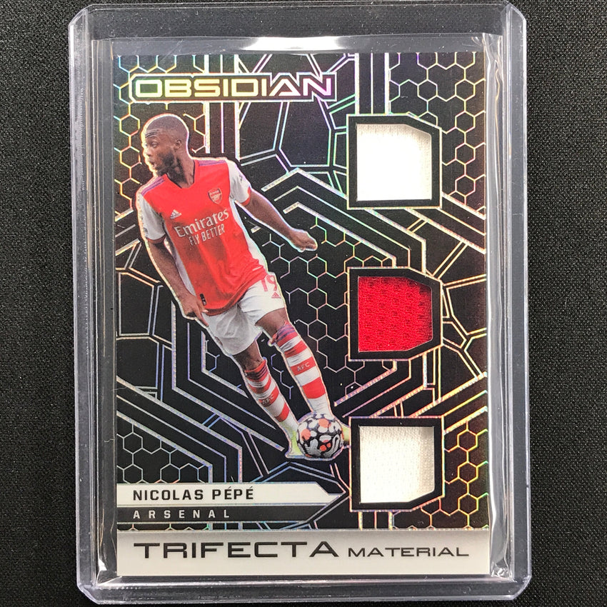 2021-22 Obsidian Nicolas Pepe Trifecta Material Triple Jersey Silver 98/149