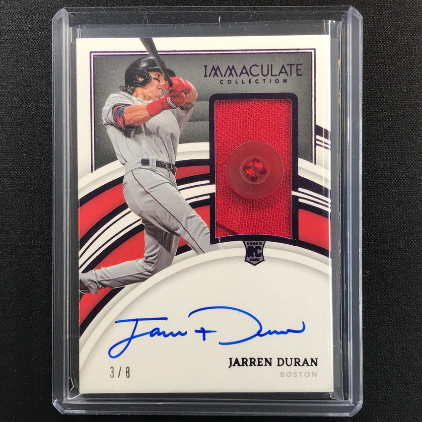2022 Immaculate Jarren Duran Rookie Patch Autographs Purple Button 3/8