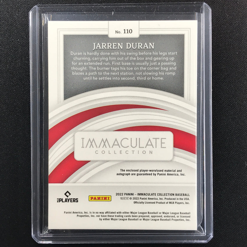 2022 Immaculate Jarren Duran Rookie Patch Autographs Purple Button 3/8