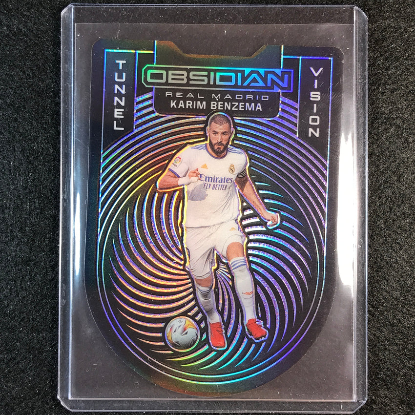 2021-22 Obsidian Karim Benzema Tunnel Vision Die-cut Electric Etch Purple 6/60