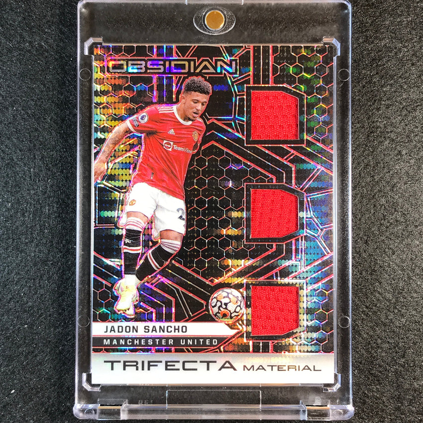 2021-22 Obsidian Jadon Sancho Trifecta Material Triple Jersey Red Pulsar 8/44
