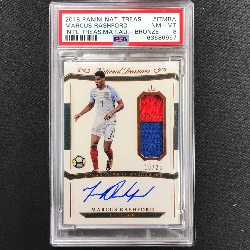 2018 National Treasures Marcus Rashford International Patch Auto 10/25 PSA 8