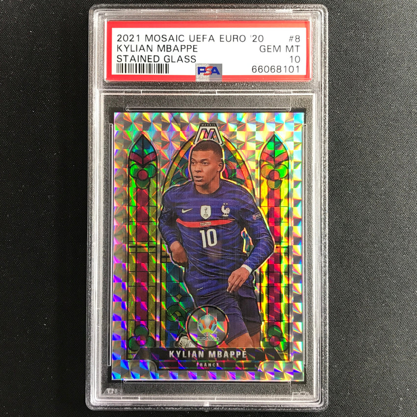 2020-21 Mosaic Uefa Euro Kylian Mbappe Stained Glass Ssp No 8 PSA 10 101