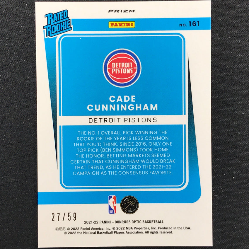2021-22 Donruss Optic Cade Cunningham Rated Rookie Blue Prizm 27/59