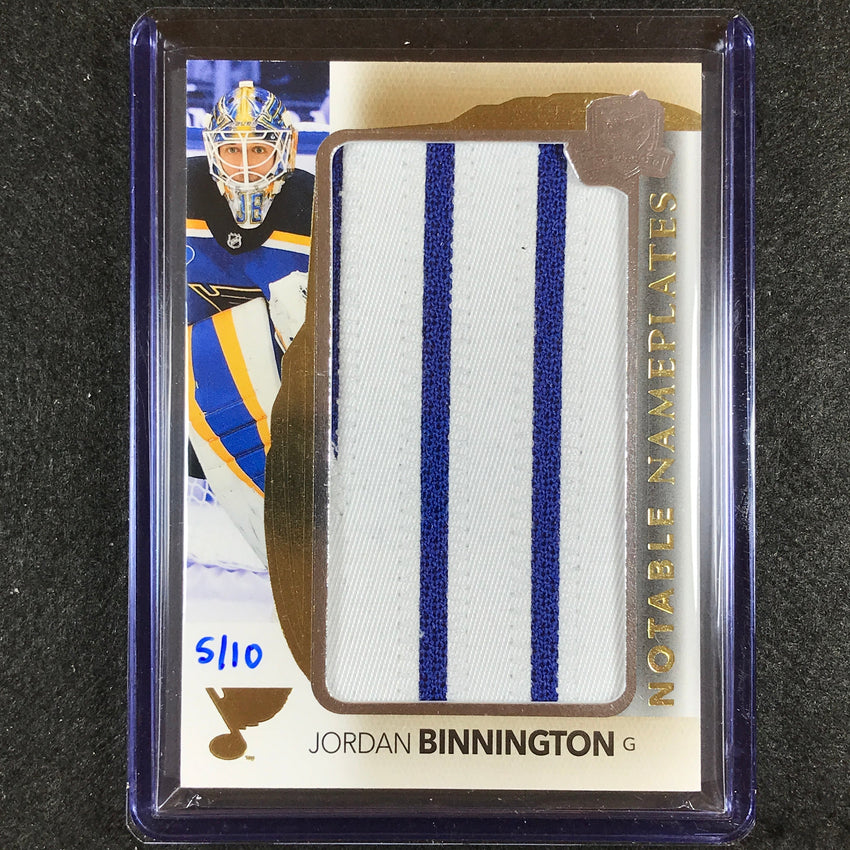 2021-22 The Cup Jordan Binnington Notable Nameplates Jumbo Patch 5/10