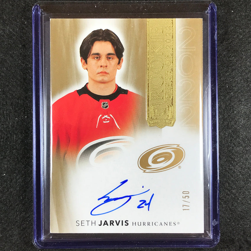 2021-22 The Cup Seth Jarvis Rookie Class Of 2022 Gold Foil Auto 17/50