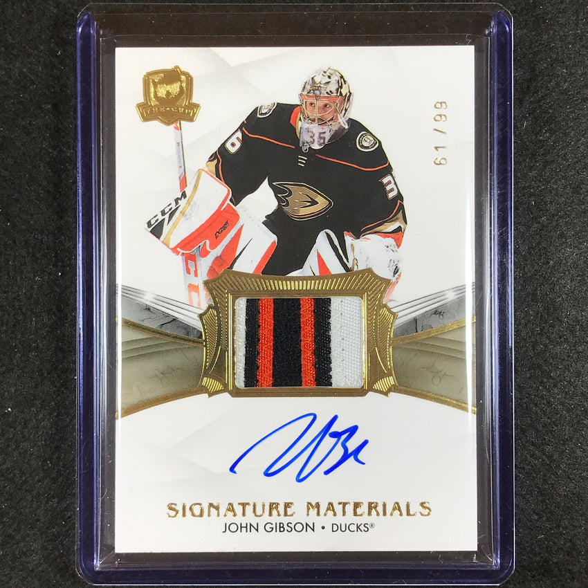 2021-22 The Cup John Gibson 2020-21 Update Signature Materials Patch Auto 61/99