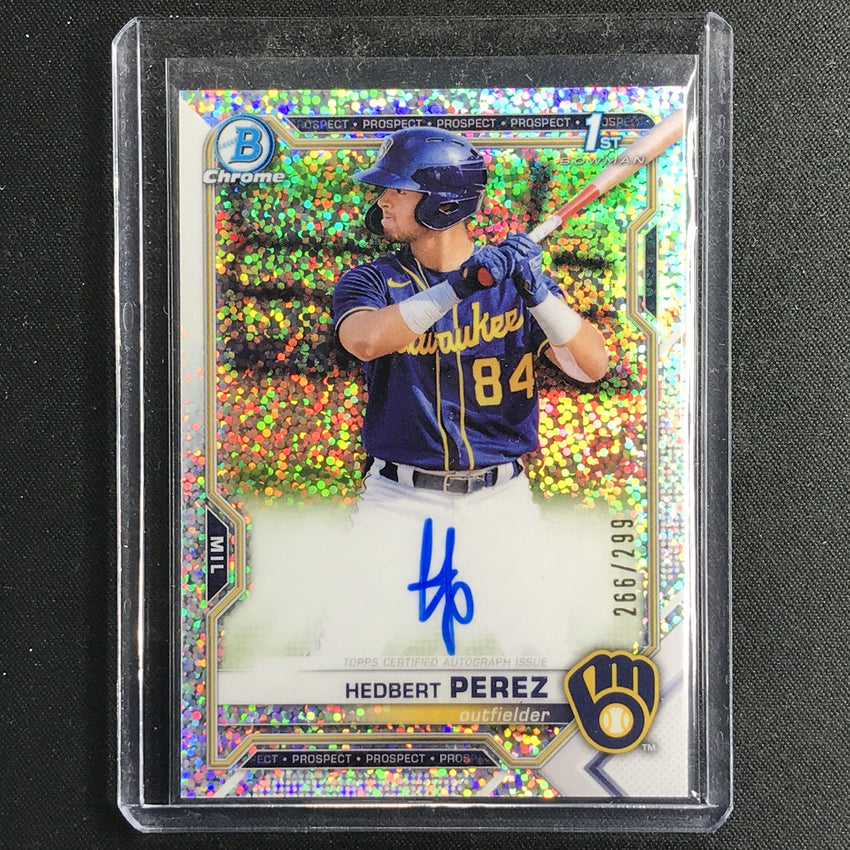 2021 Bowman Chrome Hedbert Perez Prospect 1st Bowman Autograph Speckle 266/299
