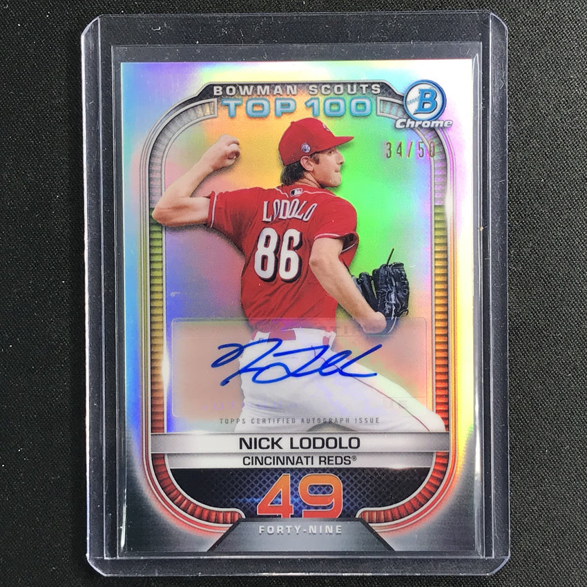 2021 Bowman Chrome Nick Lodolo Bowman Scouts Top 100 Auto Refractor 34/50