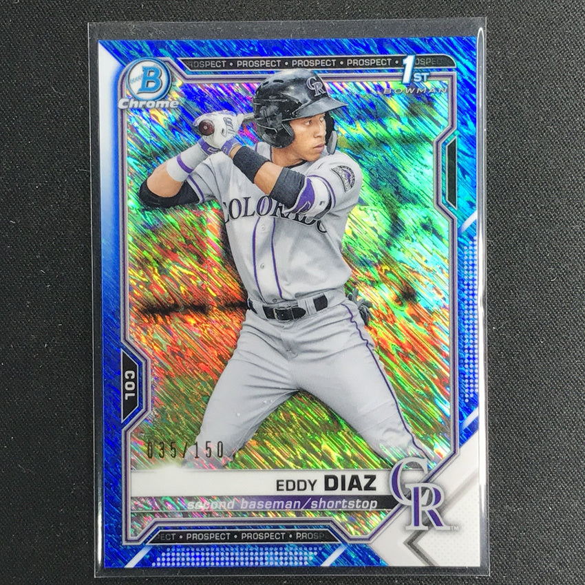 2021 Bowman Chrome Eddy Diaz Prospect 1st Bowman Blue Shimmer /150