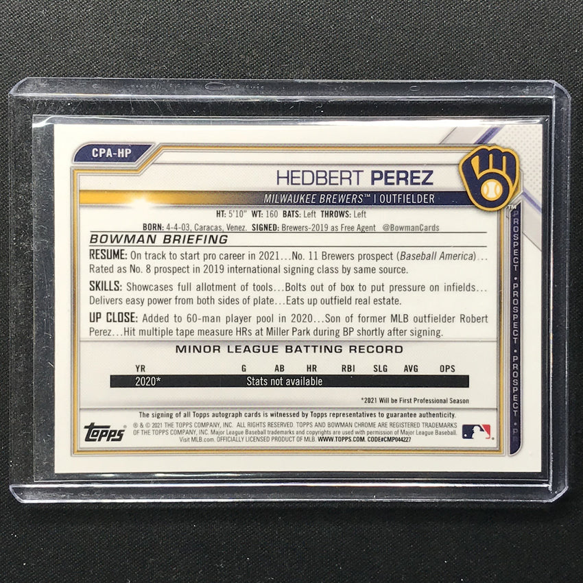 2021 Bowman Chrome Hedbert Perez Prospect 1st Bowman Autograph Speckle 266/299