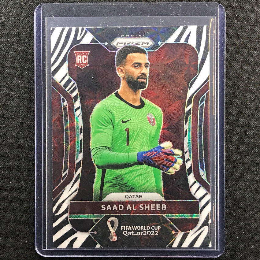 2022 Prizm FIFA World Cup Qatar SAAD AL SHEEB Rookie Choice Zebra SSP #190