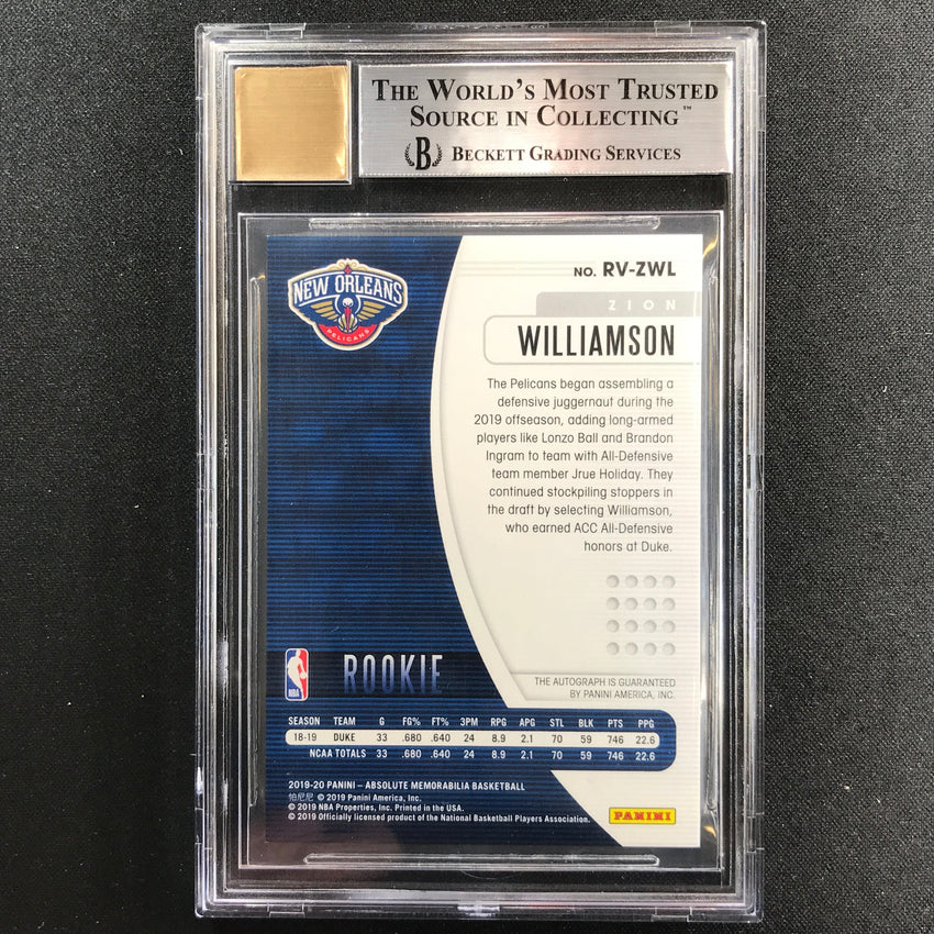 2019-20 Absolute Zion Williamson Gold Variation Rookie Auto No Zwl BGS 9/10 936