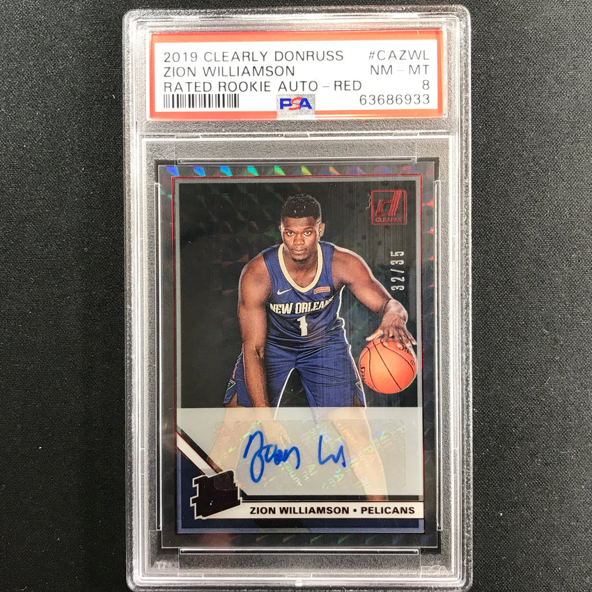 2019-20 Clearly Donruss Zion Williamson Rated Rookie Auto Red 32/35 Psa 8