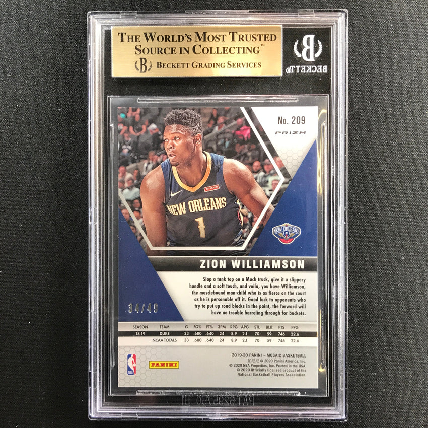 2019-20 Mosaic Zion Williamson Rookie Purple Prizm 34/49 BGS 9.5