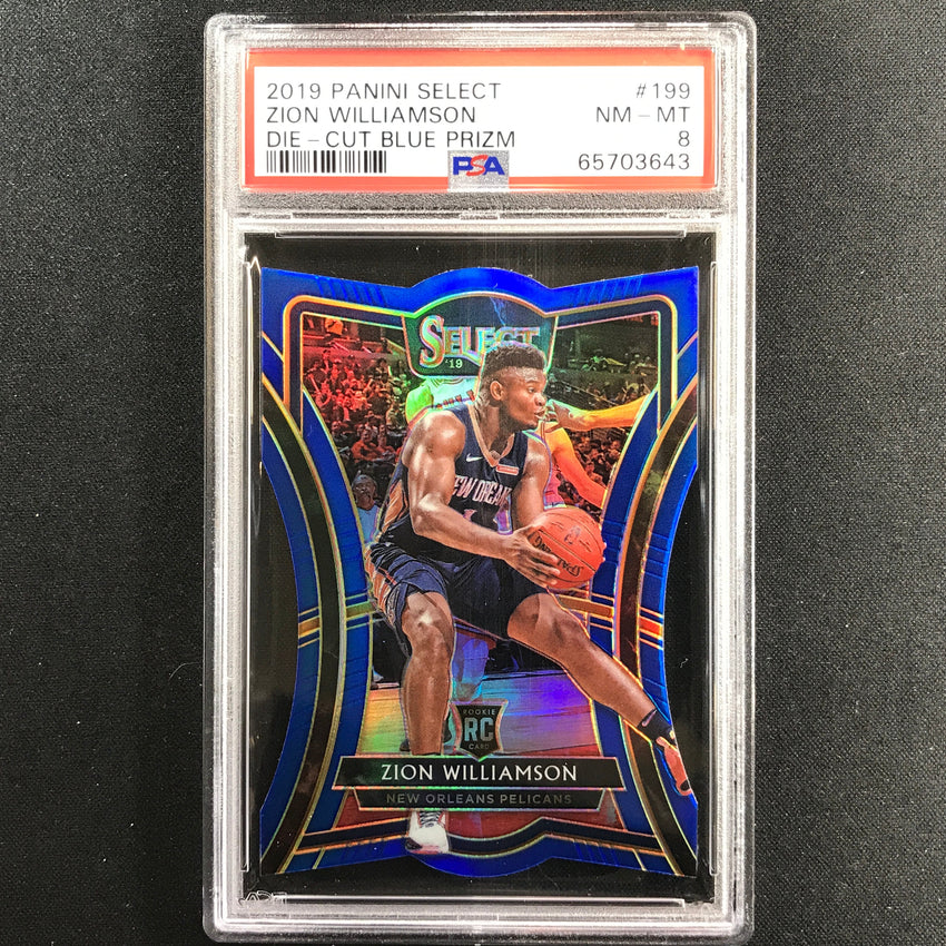2019-20 Select Zion Williamson Premier Level Rookie Blue Die-cut 199/249 PSA 8