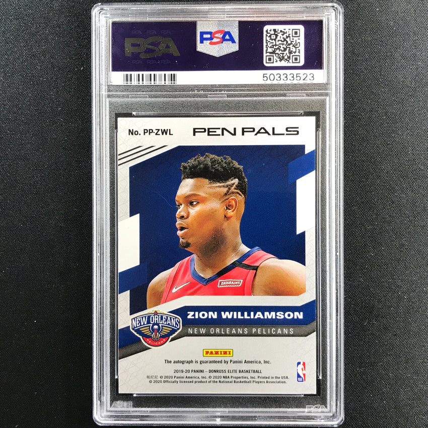 2019-20 Donruss Elite Zion Williamson Pen Pals Rookie Auto Purple 7/25 Psa 10