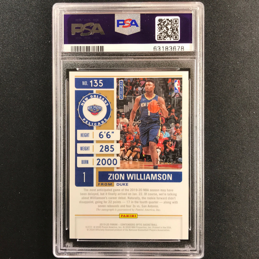 2019-20 Contenders Optic Zion Williamson Rookie Ticket Auto Red 32/49 PSA 9