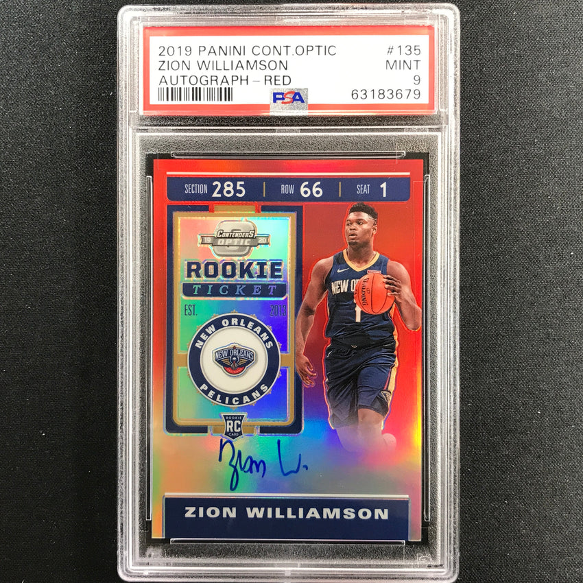 2019-20 Contenders Optic Zion Williamson Rookie Ticket Auto Red 45/49 PSA 9
