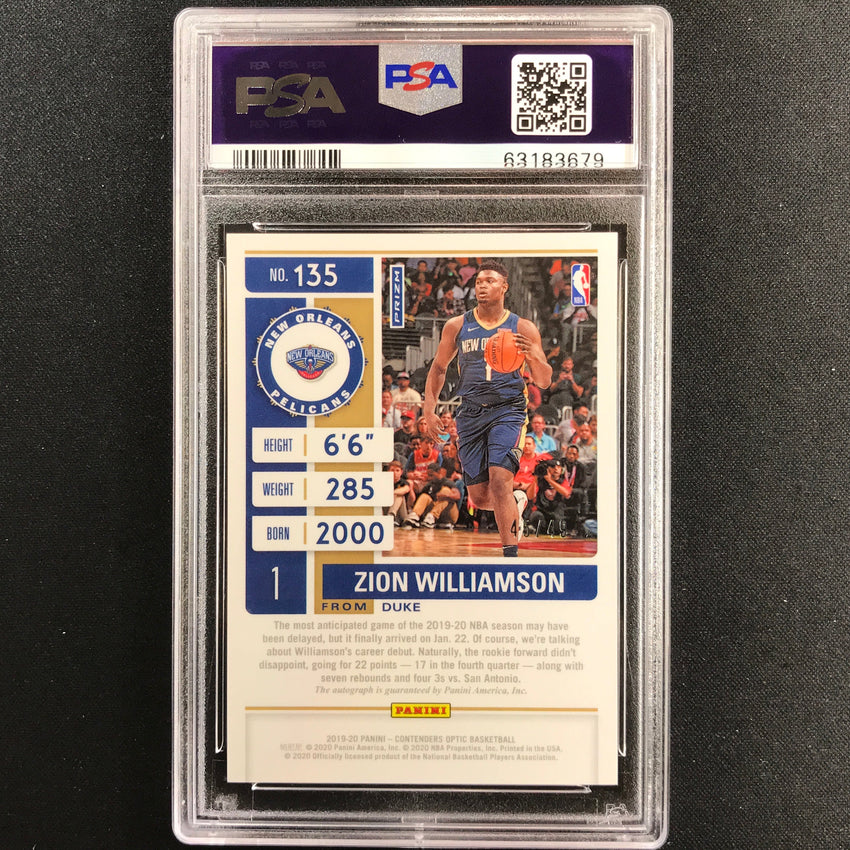 2019-20 Contenders Optic Zion Williamson Rookie Ticket Auto Red 45/49 PSA 9