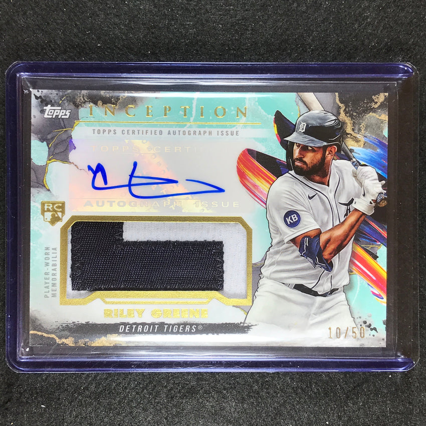 2023 Inception Riley Greene Rookie Patch Auto Aqua 10/50