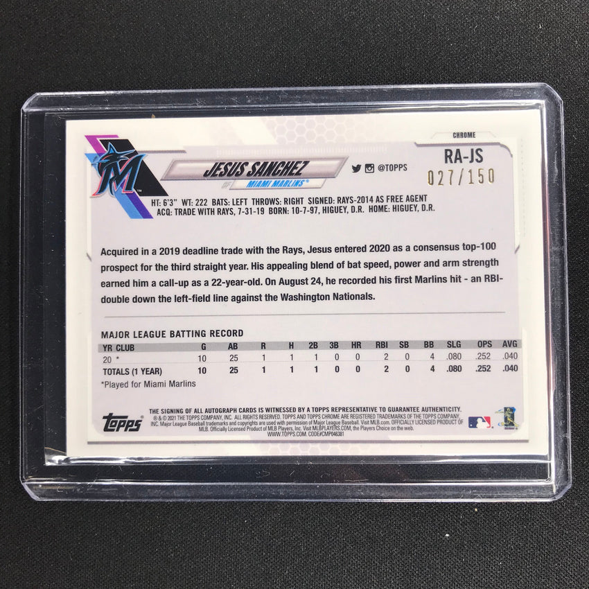 2021 Topps Chrome Jesus Sanchez Rookie Autographs Blue 27/150
