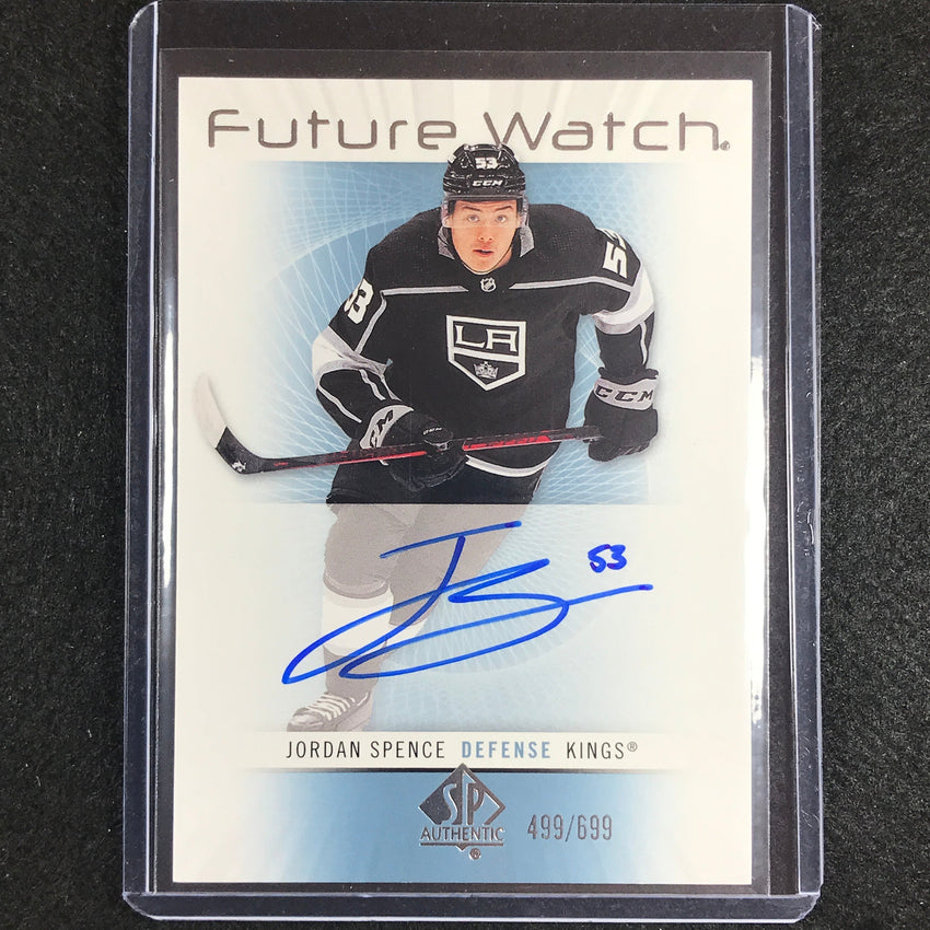 2022-23 Sp Authentic Nhl Jordan Spence Retro Future Watch Rookie Auto 499/699