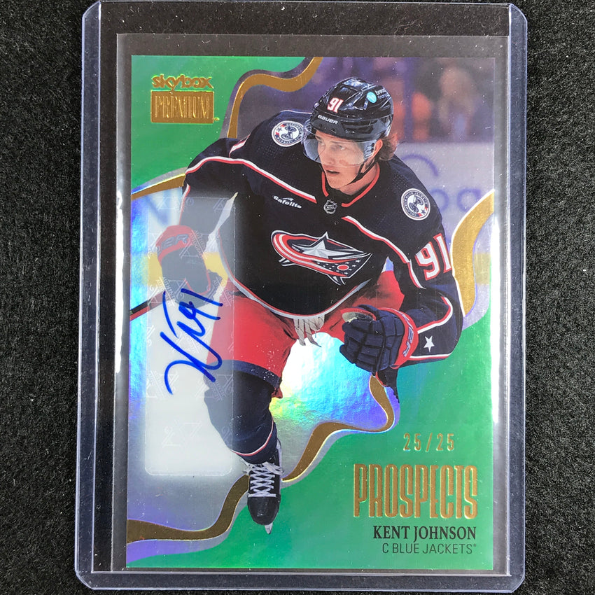 2022-23 Metal Universe Nhl Kent Johnson Premium Prospect Rookie Auto Green 25/25