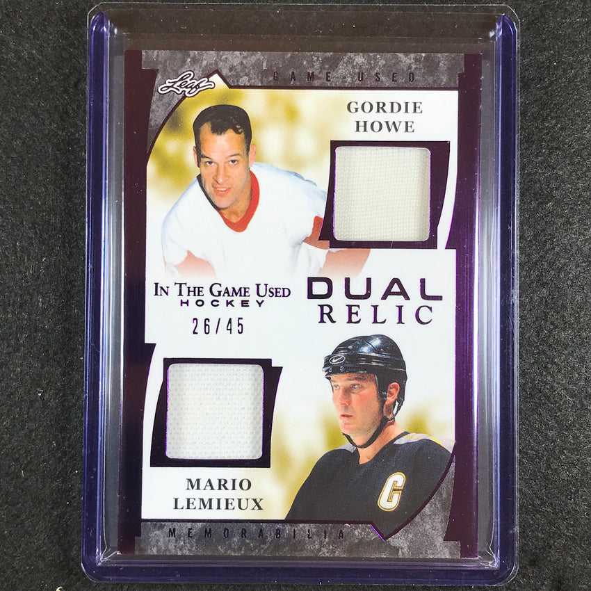 2022-23 In The Game Used Nhl Gordie Howe Mario Lemieux Dual Relic Purple 26/45