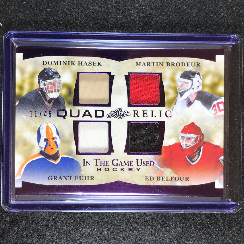2022-23 In The Game Used Nhl Hasek Brodeur Fuhr Belfour Quad Relic 11/45