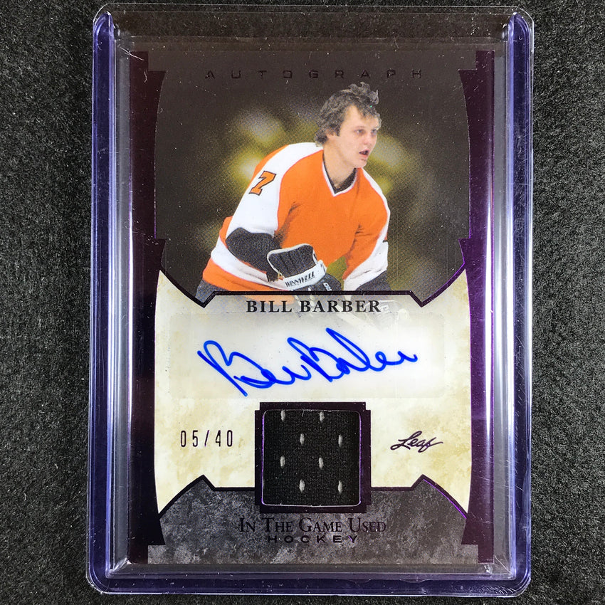 2022-23 In The Game Used Nhl Bill Barber Relic Auto Purple Foil 5/40