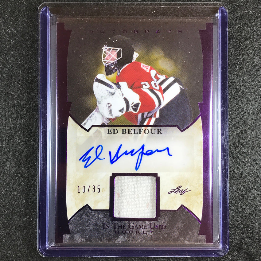 2022-23 In The Game Used Nhl Ed Belfour Relic Auto Purple Foil 10/35