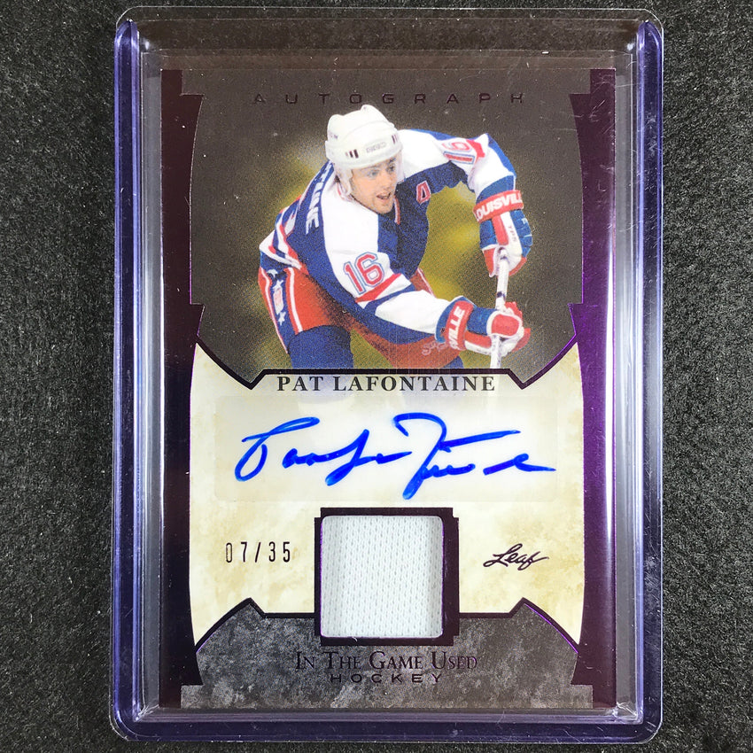 2022-23 In The Game Used Nhl Pat Lafontaine Relic Auto Purple Foil 7/35