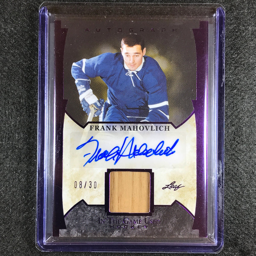 2022-23 In The Game Used Nhl Frank Mahovlich Relic Auto Purple Foil 8/30