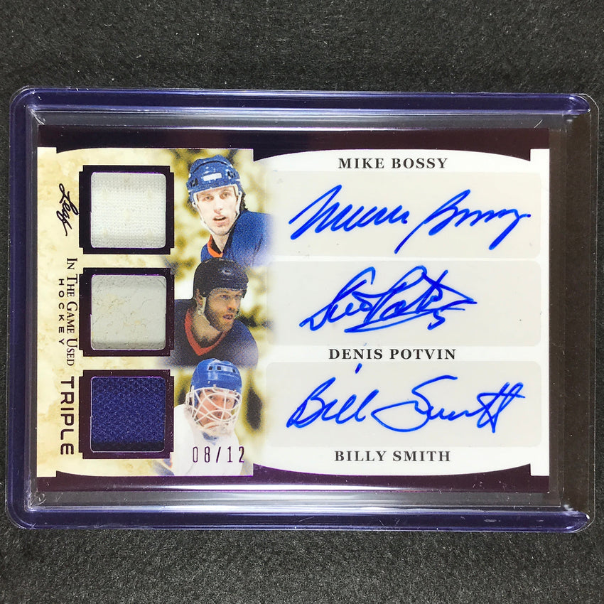 2022-23 In The Game Used Nhl Bossy Potvin Smith Triple Relic Auto Purple 8/12