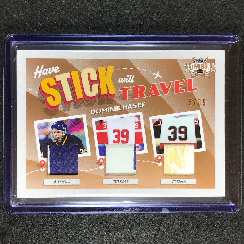 2021-22 Lumber Nhl Dominik Hasek Have Stick Will Travel Triple Relic Bronze 5/35