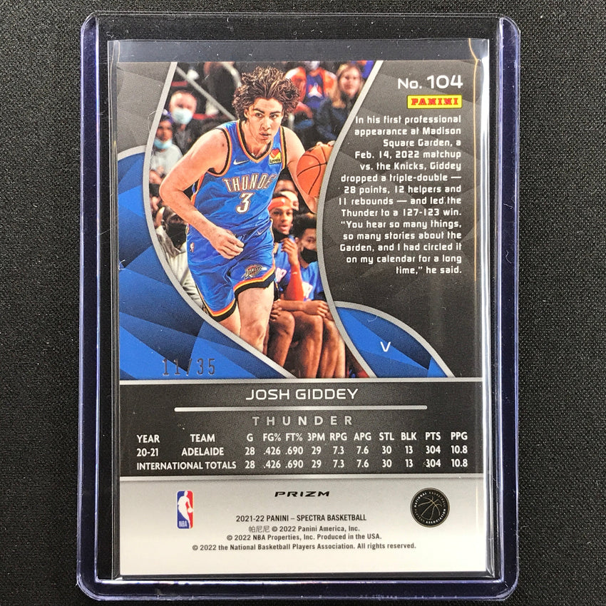 2021-22 Spectra Josh Giddey Rookie Variation Astral 11/35