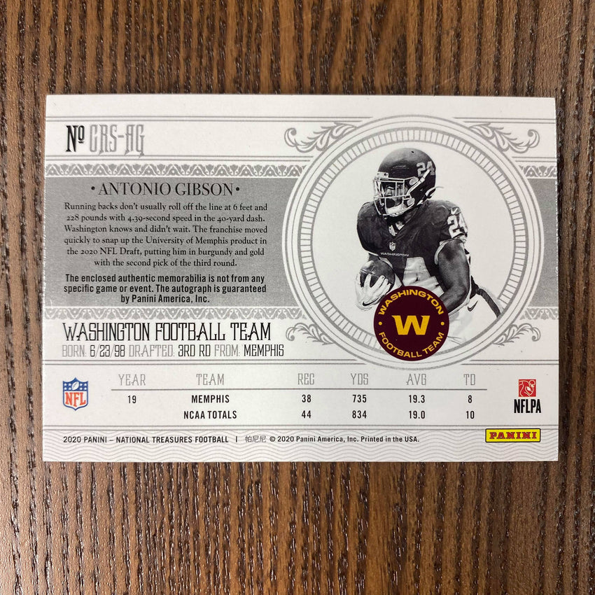 2020 National Treasures Antonio Gibson Crossover Rookie Patch Auto Holo Gold 4/25