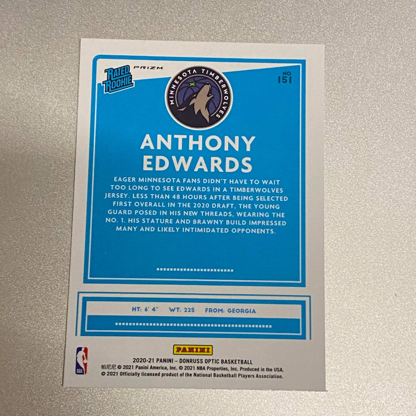 2020-21 Donruss Optic Anthony Edwards Rated Rookie Holo Silver No 151 B