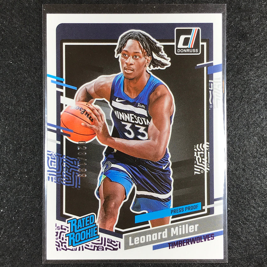 2023-24 Donruss Leonard Miller Rated Rookie Purple Press Proof 28/199