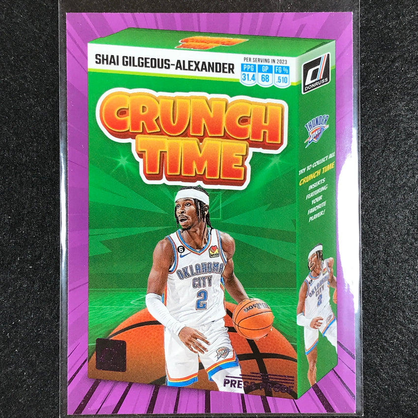 2023-24 Donruss Shai Gilgeous-alexander Crunch Time Purple Press Proof No 13