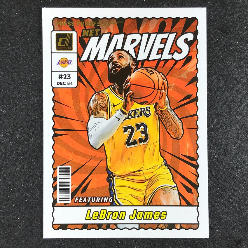 2023-24 Donruss Lebron James Net Marvels Press Proof No 9 – Cherry 