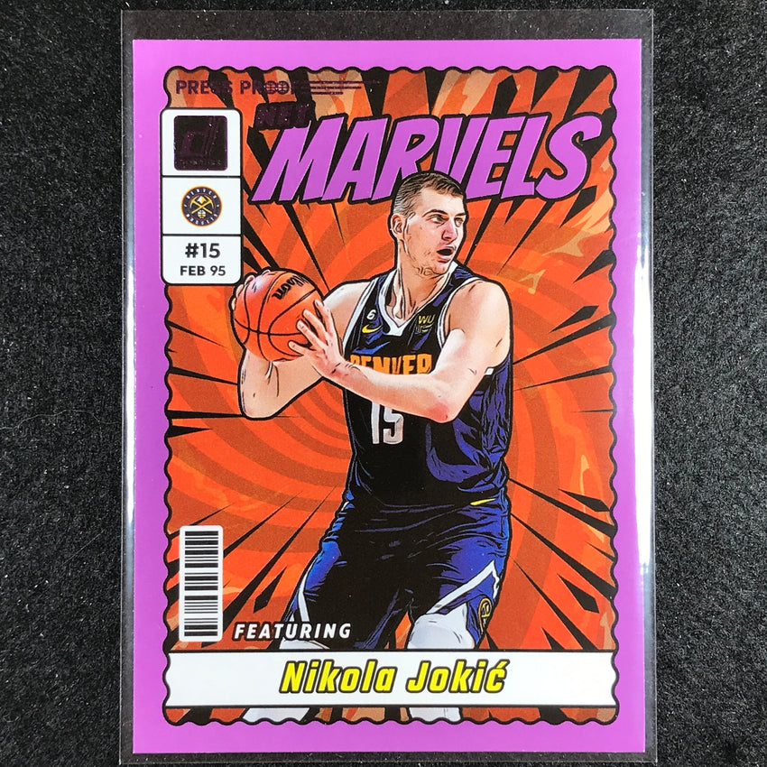 2023-24 Donruss Nikola Jokic Net Marvels Purple Press Proof No 1