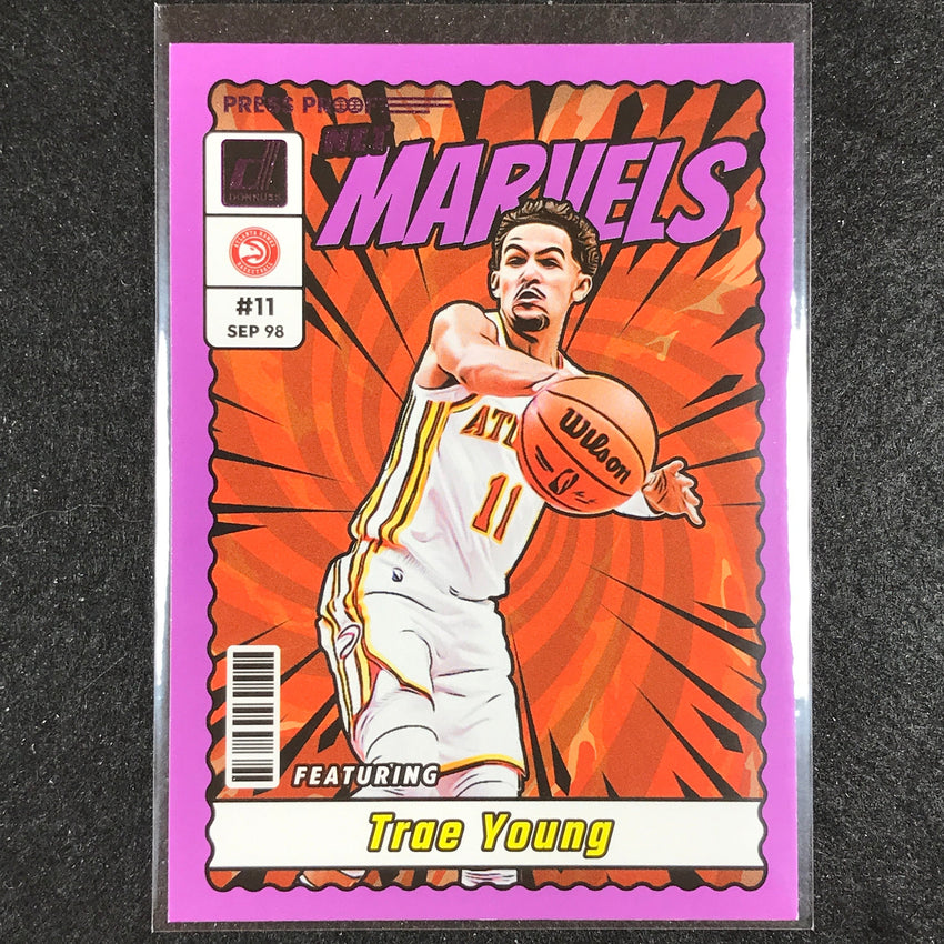 2023-24 Donruss Trae Young Net Marvels Purple Press Proof No 18