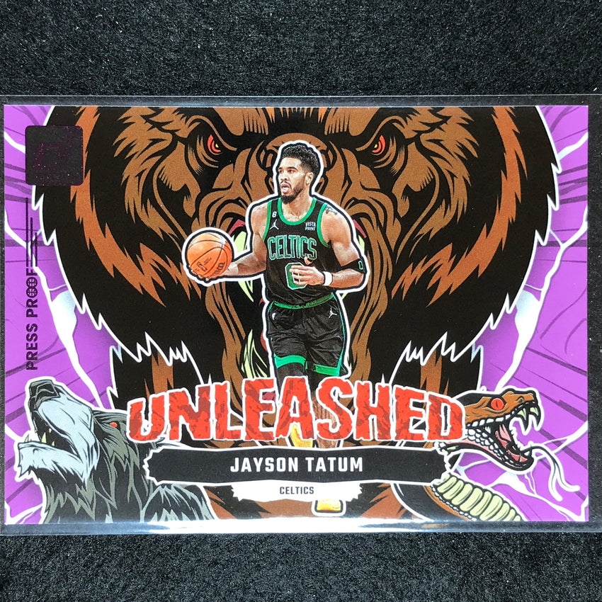 2023-24 Donruss Jayson Tatum Unleashed Purple Press Proof No 5