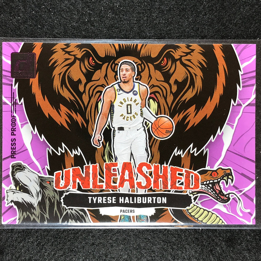 2023-24 Donruss Tyrese Haliburton Unleashed Purple Press Proof No 13