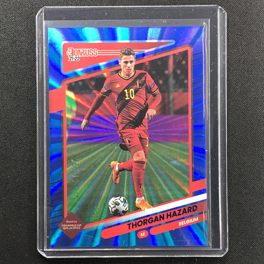 2021-22 Donruss Road To Qatar Thorgan Hazard Holo Blue Laser 26/49