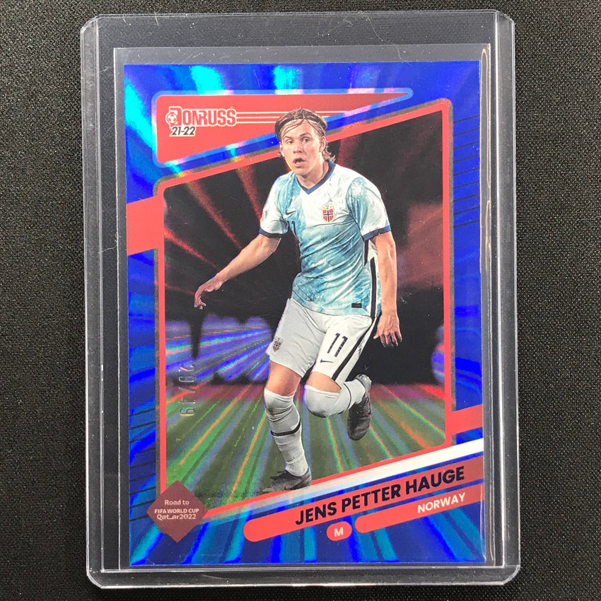 2021-22 Donruss Road To Qatar Jens Petter Hauge Holo Blue Laser 29/49